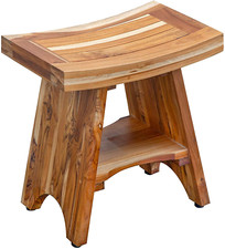 Shower Stool Natural Wood Teak Curved Seat Wooden Serenity Spa Bench 18" NEW