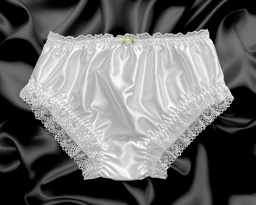 White satin frilly lace trim - white,