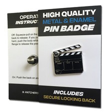 Film Clapper Board Metal & Enamel Pin Badge with Secure Locking Back