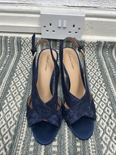 Roland Cartier Shoes Size 40 UK 7 Womens Heels High Blue Glitter Evening Xmas