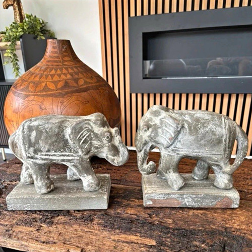 Pair wooden elephant bookends - pair,