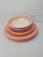 1980'sHornsea Pottery Fiesta Dinner Service For 2 Peach/ Lime Green Stripe