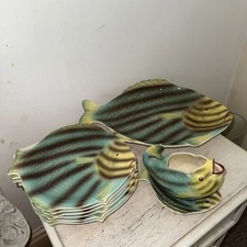 Vintage Shorter & Son Clarice Cliff Era Pottery Fish Plates & Tureen Sauce Set