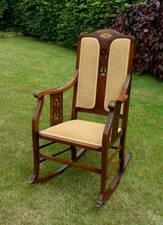 Edwardian Antique Mahogany Inlaid Rocking Chair