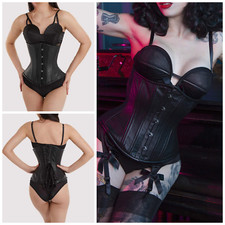 Playful Promises LEATHER Corset Size 26" Bettie Page Underbust Lace Up - Black