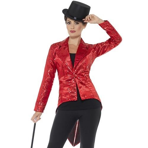 Ladies red sequin tailcoat - red,