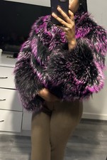 Gorgeous pink And Black Long Sleeve Vintage fur coat vintage