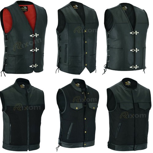 Leather waistcoat bikers vests - leather,