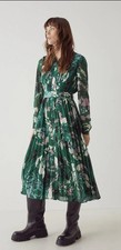 Warehouse Women's Pleated Midi Dress Green, Multi, Size L/Uk 12