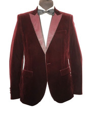 MOSS LONDON SLIM FIT VELVET EVENING JACKET BURGUNDY 40'' R