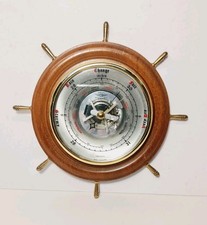 Vintage Shortland Smiths SB Wood & Brass Wall Hanging Barometer - Ships Wheel 
