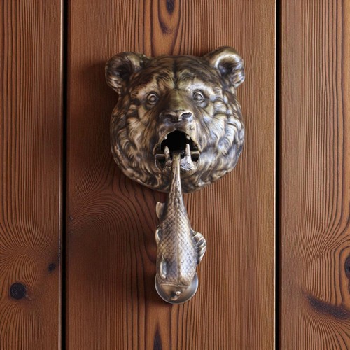 Large brass bear door knocker - door,