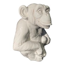 Vintage Italian Glazed Terracotta Pottery White Monkey Art Sculpture Home Decor