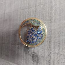 Vintage Fish And Crown Blue Gold Tone Floral Brooch Christmas 
