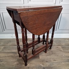 Antique Drop Leaf Table Small Solid Oak Turned Gate Leg Sofa Dining Oval