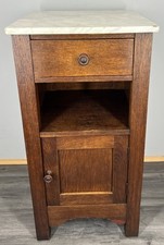 Bedside Table Antique French Marble Top Oak Cupboard Cabinet Nightstand LOT 4485