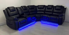 Oxford Black or Grey electric recliner corner sofa- USB + Cupholders + Blue LED 