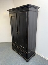A Trendy Victorian Antique /Old Pine Painted Black 2 Door Child / Hall Wardrobe