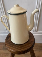Vintage French Enamelled Lidded Coffee Pot Creamy Yellow In Colour