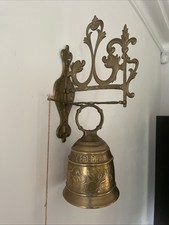 Large Vintage Brass Wall Mounted Ornate Bell Monastery Style Door Bell