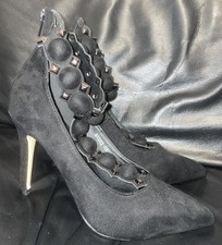 LADIES UK SMALL 7 BLACK 4 INCH T-BAR DESIGNER STILETTO SUEDE HEELS SERGIO TODZI