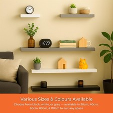 Floating Wall Shelf 30cm - 110cm Shelf High Gloss White Grey Black Shelf