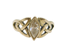 Sterling Silver White Topaz Celtic Style Dress Ring Vintage c1970 Size H 1/2