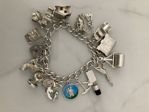 Vintage silver charm bracelet - silver,