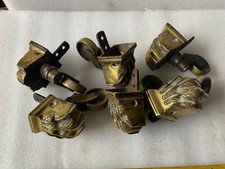 SET 6 BRASS ORIGINAL VICTORIAN LION CLAW FEET CASTORS ANTIQUE OLD FURNITURE