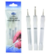 SET 3 SOFT GRIP EMBOSSING & STYLUS TOOLS SIX VARIED ENDS PARCHMENT TRACING SG95