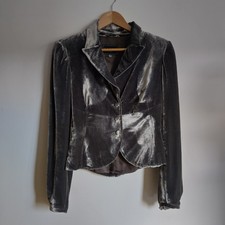 Coast Silk Blend Velvet Soft Silver Green Blazer Jacket Size 10