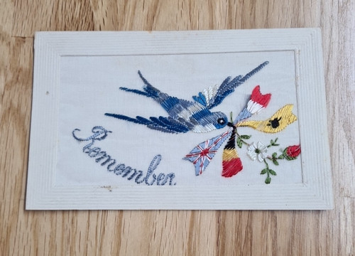 Antique ww1 embroidered silk - embroidered,