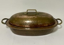 Good Quality Large Antique Vintage Oval Copper Fish Kettle Roasting Dish w Lid