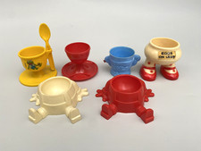 6 Vintage Children Novelty Plastic Egg Cups