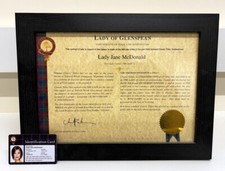 BECOME A LORD, LAIRD, OR LADY OF GLENSPEAN WITH FRAMED LAND PLOT & PHOTO ID