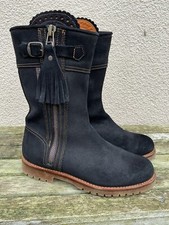 PENELOPE CHILVERS CROPPED TASSEL BLACK LEATHER BOOTS 40 7 Heritage