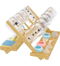 Baby Bottle Drying Rack Foldable Vertical Bamboo Milk Bottle and Accessories