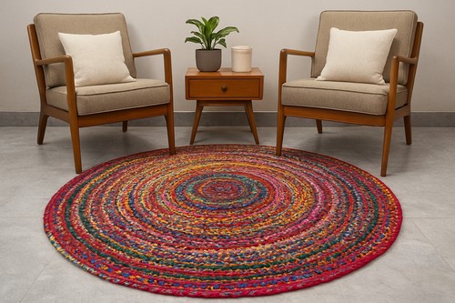 Rug cotton round natural - rug,