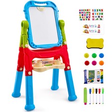 VEVOR 2/3-in-1 Kids Art Easel Magnetic Whiteboard Chalkboard Tabletop/Standing