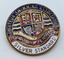Vintage ASA Enamel Pin Badge - Amateur Swimming Association - Silver Standard