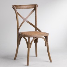 French Cross-Back Dining Chair Rattan Seat Weather Elm French Frame