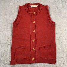 Woolovers Cardigan Womens S Red Guernsey Wool Vest Waistcoat British Vintage