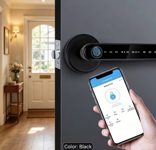 Black matt metal smart door - black,