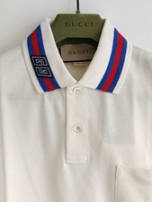 Gucci Polo T-shirt White Web Collar GG Blue Red Large 10744