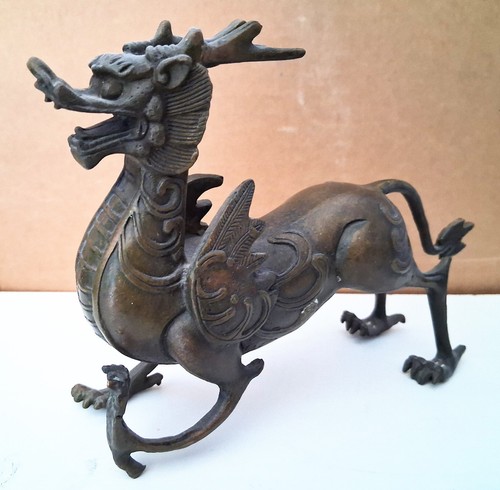 Vintage solid bronze qilin - vintage,
