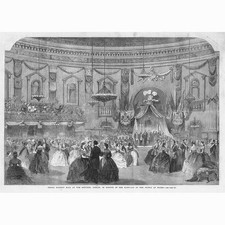 DUBLIN Grand Masonic Ball at the Rotunda - Antique Print 1863