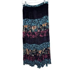 Coldwater Creek Womens Patchwork Tiered Skirt Size S Floral Crinkle Boho Artsy
