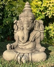 STONE GARDEN LARGE GANESH BUDDHA ELEPHANT PRAYING STATUE ORNAMENT