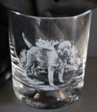 BORDER TERRIER ENGRAVED / ETCHED TUMBLER DRINKING GLASS 4"(10CM) 2 DESIGNS AVAIL