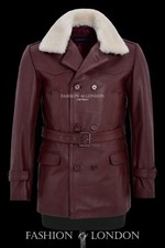 KRIEGSMARINE Mens Leather Coat German WW2 Long Jacket Cherry Cowhide Pea Coat